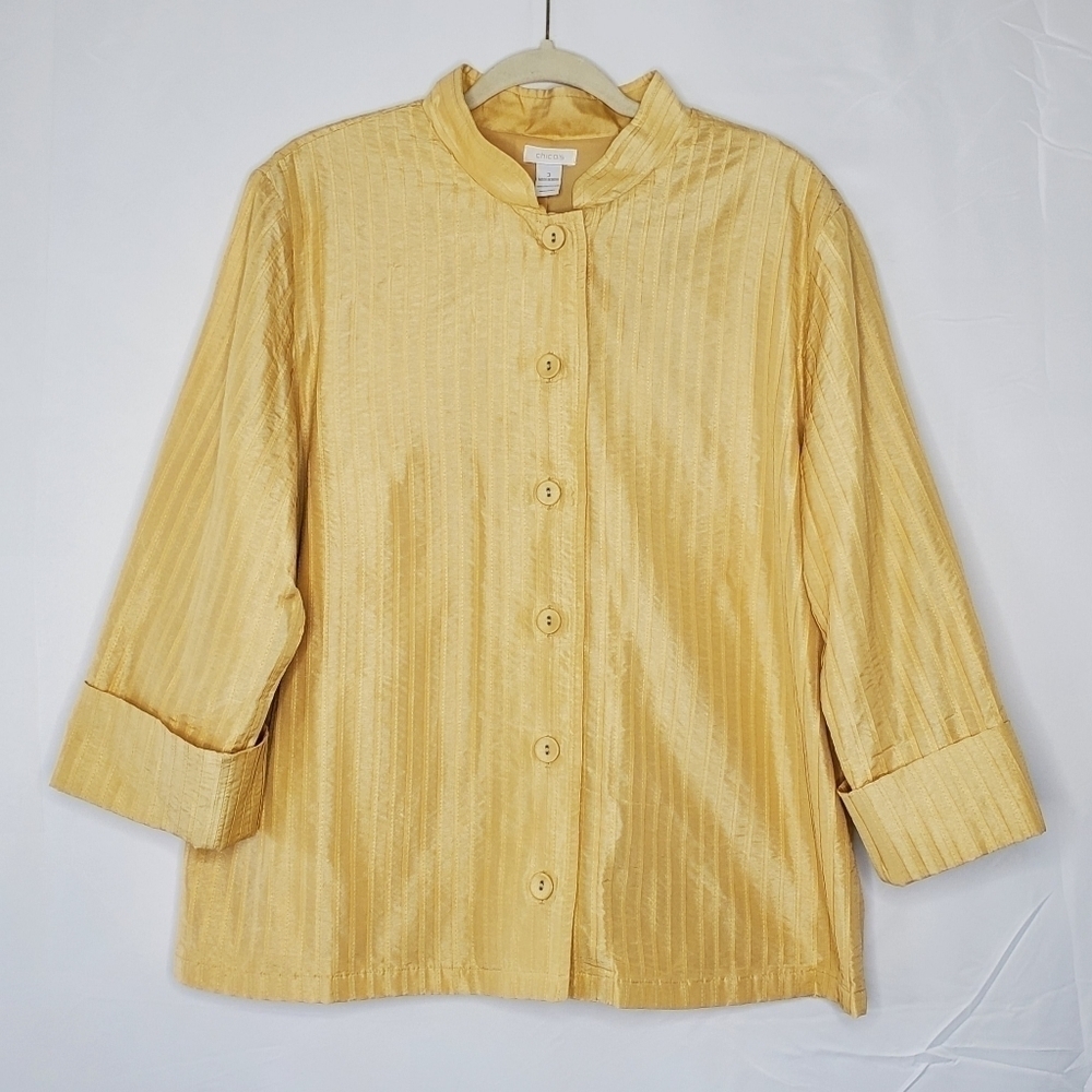 Chico's Pleated Lightweight Jacket Size 3 US 16-18 Lined Shacket Office‎ Spring